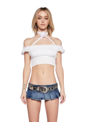 Sunflower Joy Crop Top - White